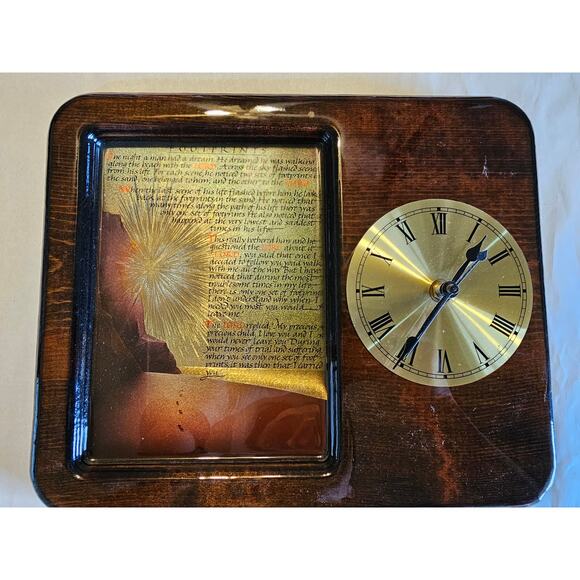 Vintage Footprints in the Sand Wall Clock Wood Frame Christian Roman Numerals - Picture 1 of 8